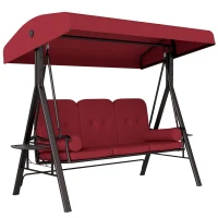 Outsunny Outdoor Patio 3-Person Steel Canopy Cushioned Seat Bench Swing with Included Side Trays & Padded Comfort, Wine Red(m-11)