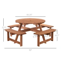 Outsunny 8 Seater Round Wooden Pub Bench & Picnic Table, Patio Dining Set for Outdoor Patio (Umbrella Not Included)(m-3)