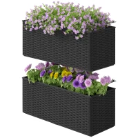 Outsunny 2 Pack 20 Inch Self-Watering Hanging Flower Pots, Railing Planter Box for Fence, Garden, Rattan Look, Black(m-11)