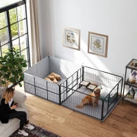 PawHut 7 Panel Dog Whelping Box Convertible DIY Pet Playpen with Washable Pee Pads, 600D Oxford Fabric, 96" x 48" x 24"(m-8)