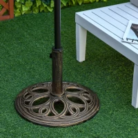 Outsunny 25lbs Cast Iron Round Patio Umbrella Base Stand, Umbrella Holder for Outdoor, Patio, Garden, Deck and Beach, Fit Dia. 1.5", 2" Pole, Bronze(m-1)