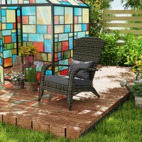 Outsunny Patio Adirondack Chair with Rattan Wicker, Soft Cushions, Tall Curved Backrest for Deck or Garden, Mixed Gray(m-10)