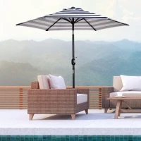 Outsunny Patio Sun Umbrella, Outdoor Parasol with 6 Ribs, Blue Stripes(m-1)