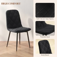 HOMCOM Dining Chairs Set of 4, Upholstered Dining Room Chairs with Steel Legs, Modern Kitchen Chair for Dining Room, Black(m-4)
