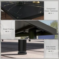 Outsunny Outdoor Dining Table for 4, Square Patio Dining Table with Marble Effect Tempered Glass Top and Steel Frame, Black(m-5)