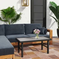 Outsunny Outdoor Side Table with SPC Woodgrain Tabletop, Metal Patio Coffee Table for Outside Garden, Distressed Grey(m-8)