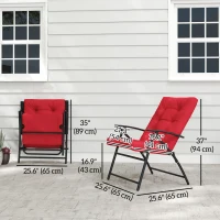 Outsunny Foldable Lounge Chair, Fabric Upholstered Recliner, Outdoor Lounger with Armrest, Metal Frame for Backyard, Red(m-3)