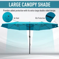 Outsunny 15ft Double-sided Patio Umbrella with Twin Canopy, Extra Large Outdoor Parasol with Crank for Pool, Deck, Market, Sky Blue(m-4)