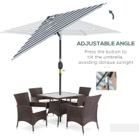 Outsunny Patio Sun Umbrella, Outdoor Parasol with 6 Ribs, Blue Stripes(m-5)