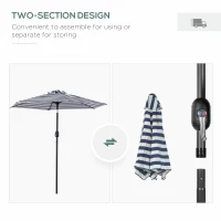 Outsunny Patio Sun Umbrella, Outdoor Parasol with 6 Ribs, Blue Stripes(m-7)