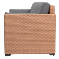Outsunny Patio Couch PE Wicker Deep Seating Outdoor Sofa with Removable Cushions, 3 Seater Rattan Sofa, Outdoor Furniture for Balcony, Deck, Garden and Poolside, Sand(m-9)