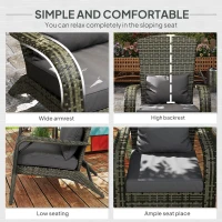 Outsunny Patio Adirondack Chair with Rattan Wicker, Soft Cushions, Tall Curved Backrest for Deck or Garden, Mixed Gray(m-5)