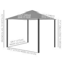 Outsunny 10' x 10' Outdoor Patio Gazebo Double Soft-top Garden Shelter Tent with Curtains, & Mesh Screen Drapes, Light Grey(m-3)