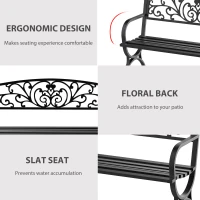 Outsunny 50" 2-Seater Garden Bench, Patio Porch Decorative Chair Cast Iron Loveseat Outdoor Furniture for Yard, Lawn, Porch, Black(m-5)