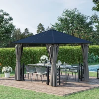 Outsunny 10' x 10' Hardtop Gazebo with PC Board Roof and Aluminum Frame, Patio Gazebo with Curtains and Netting for Party Wedding Marquee Tent, Black(m-8)