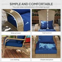 Outsunny Patio Adirondack Chair with Rattan Wicker, Soft Cushions, Tall Curved Backrest for Deck or Garden, Dark Blue(m-5)