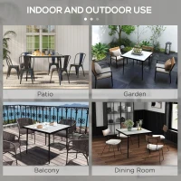 Outsunny Outdoor Dining Table for 4, Square Patio Dining Table with Marble Effect Tempered Glass Top and Steel Frame, White(m-6)