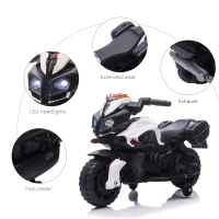 Aosom 6V Electric Motorcycle for Kids, Dirt Bike, Battery-Powered Ride-On Toy Off-Road Street Bike with Pedal, Headlights, and Training Wheels, White(m-7)
