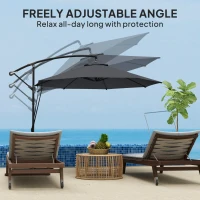 Outsunny 9.5' Cantilever Umbrella with Wind Protection Strap and Cover, Hanging Umbrella with Crank and Cross Base, UPF 50+, Grey(m-6)
