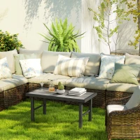 Outsunny Outdoor Side Table with SPC Woodgrain Tabletop, Metal Patio Coffee Table for Outside Garden, Distressed Grey(m-7)