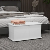 HOMCOM 31.5" Storage Chest with 2 Safety Hinges, Storage Box Organizer with Flip-Top Lid, Entryway Storage Bench, Oak(m-9)