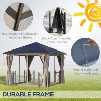 Outsunny 10' x 10' Hardtop Gazebo with PC Board Roof and Aluminum Frame, Patio Gazebo with Curtains and Netting for Party Wedding Marquee Tent, Black(m-5)