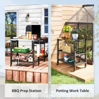 Outsunny Outdoor Kitchen Bar Cart BBQ Table with Wheels, Stainless Steel Pizza Oven Stand, Movable Prep Table with Hooks(m-9)