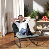 Outsunny Outdoor Patio Rocking Chair with Cushion, Steel Frame Balcony Chair with Mesh Deep Seat for Porch, Garden, Grey(m-1)