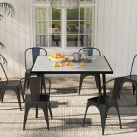 Outsunny Outdoor Dining Table for 4, Square Patio Dining Table with Marble Effect Tempered Glass Top and Steel Frame, White(m-8)