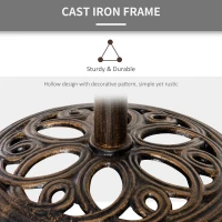 Outsunny 25lbs Cast Iron Round Patio Umbrella Base Stand, Umbrella Holder for Outdoor, Patio, Garden, Deck and Beach, Fit Dia. 1.5", 2" Pole, Bronze(m-5)