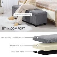 HOMCOM 47 Inches Storage Ottoman Bench, Foot Rest with Legs, End of Bed Bench, Corduroy Storage Chest for Living Room, Gray(m-4)