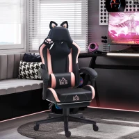 HOMCOM Cute Racing Gamer Chair, Faux Leather Gaming Chair with Footrest, Headrest and Lumbar Support, Black(m-2)