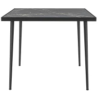 Outsunny Outdoor Dining Table for 4, Square Patio Dining Table with Marble Effect Tempered Glass Top and Steel Frame, Black(m-2)
