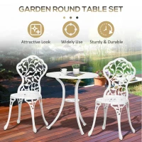 Outsunny 3 Pieces Outdoor Furniture Set, Patio Table and Chairs with Cast Aluminum Frame for Garden, Balcony, Porch, White(m-5)