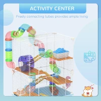 PawHut 5 Tiers Hamster Cage Portable with Exercise Wheels Play Tube Water Bottle Dishes House Ladder for Gerbils, Light Blue(m-4)