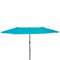 Outsunny 15ft Double-sided Patio Umbrella with Twin Canopy, Extra Large Outdoor Parasol with Crank for Pool, Deck, Market, Sky Blue(m-14)