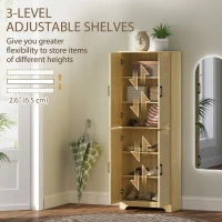 HOMCOM 67" Tall Kitchen Pantry, Freestanding Kitchen Storage Cabinet with 4 Rattan Doors and Adjustable Shelves, Oak(m-5)