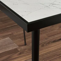 Outsunny Outdoor Dining Table for 4, Square Patio Dining Table with Marble Effect Tempered Glass Top and Steel Frame, White(m-10)