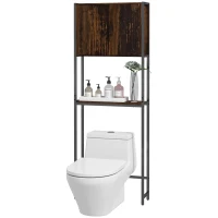 kleankin Over The Toilet Cabinet, Industrial Bathroom Above Toilet Storage with Double Door Cupboard and Adjustable Shelf, Brown(m-1)