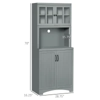HOMCOM Kitchen Hutch, 70" Pantry Cabinet with Glass Framed Door,  Storage Cabinet with Adjustable Shelves and Microwave Space for Dining Room, Gray(m-3)
