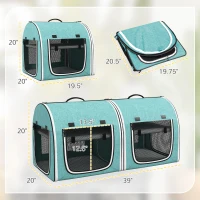 PawHut 39" Portable Soft 2 Sided Pet Cat Carrier with Divider, Two Compartment, Soft Cushions, & Storage Bag, Green(m-3)