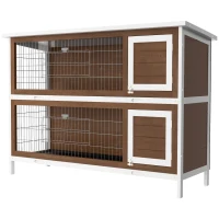 PawHut Wooden Rabbit Hutch w/ Dividers Asphalt Roof for Small Animals & Outdoors, Brown(m-13)