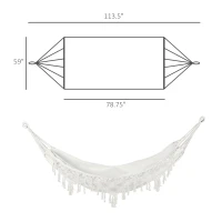 Outsunny Extra Large Boho Hammock with Macrame Tassel Fringe, Includes Carrying Bag, Indoor Outdoor Tree Hammock for Porch, Backyard, Camping, White(m-3)
