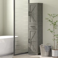 HOMCOM 67" Tall Bathroom Cabinet, Narrow Bathroom Storage Cabinet with Drawer, Barn Doors and Adjustable Shelves, Dark Grey(m-8)