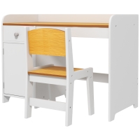 Qaba Kids Desk and Chair Set with Storage, Study Desk with Chair, White