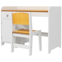 Qaba Kids Desk and Chair Set with Storage, Study Desk with Chair, White(m-1)