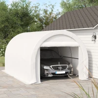 Outsunny 10' x 16' Carport, Heavy Duty Portable Garage Storage Tent with Large Zippered Door, Anti-UV PE Canopy Cover for Car, Truck, Boat, Motorcycle, Bike, Garden Tools, Outdoor Work, White(m-10)
