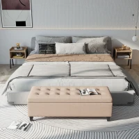 HOMCOM 50" Storage Ottoman Bench, Upholstered Ottoman Foot Rest with Linen Fabric and Soft Close Lid for Entryway, White(m-9)