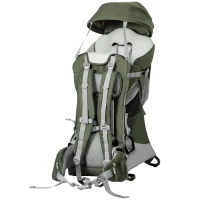 Qaba Foldable Baby Backpack Carrier for Hiking, Day Trips, Toddler Carrier Accessory Holder, Comfortable Baby Shoulder Carrier with Sun Canopy Rain Cover, Stand Ages 6-36 Months(m-11)