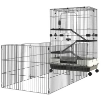 PawHut 45" 4-Level Small Animal Cage with Wheels, Black(m-11)